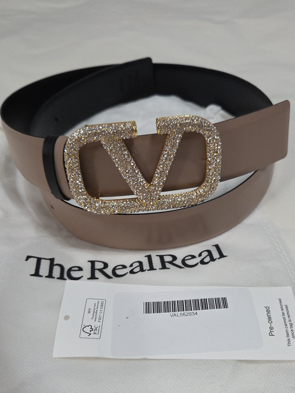 Valentino Reversible Rose & Black Belt Gold Crystal Logo Buckle 80cm